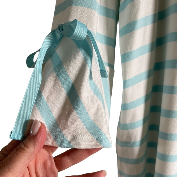 Chicos Square Neck 3/4 Sleeve Top, Aqua and White Stripes Large - Picture 3 of 6